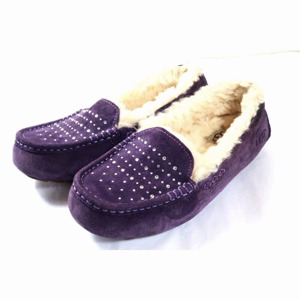 UGG Ansley Bling Embellished Purple Moccasin Loafer Slippers Shoes Sz 6 Warm